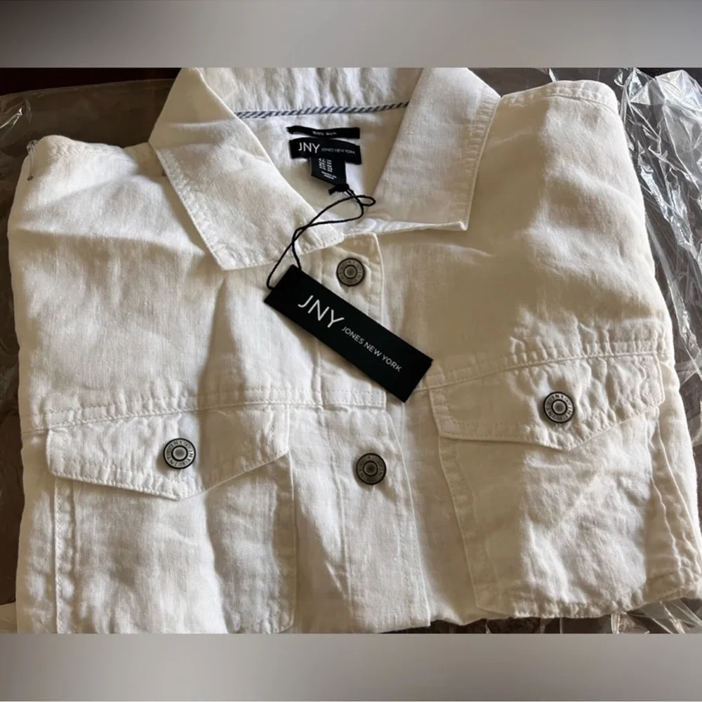 🎉LAST PIECE🎉JONES‎ NEW YORK Plus Linen Jean Jacket With Metal Trims